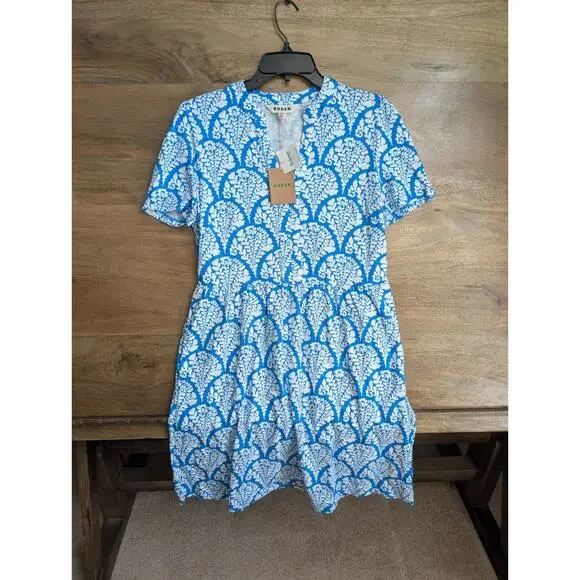 Boden Naomi Short Sleeve Dress Womens 8R Light Blue Floral V-Neck Pullover - Picture 1 of 3